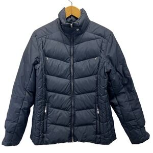 Lands End Women's M Black Puffer Jacket Goose Down Insulated Zip Front READ